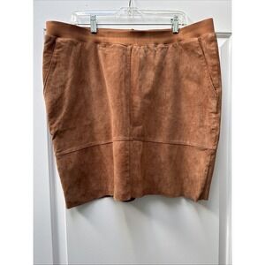 Junarose Brown Suede Miniskirt‎ Women's 16 Pockets Lined Elastics Waist